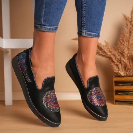 Balerini casual piele naturală Black Mandala 4