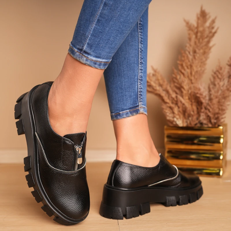 Pantofi casual piele naturală Black Zipper 1 Pantofi casual piele naturală Black Zipper 1
