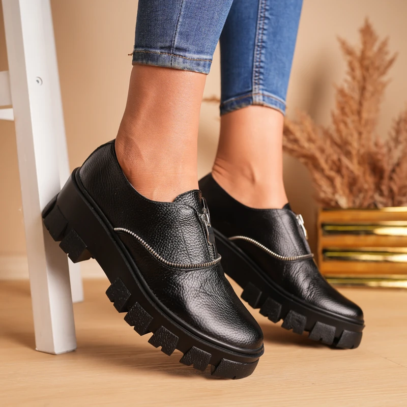 Pantofi casual piele naturală Black Zipper 2 Pantofi casual piele naturală Black Zipper 2
