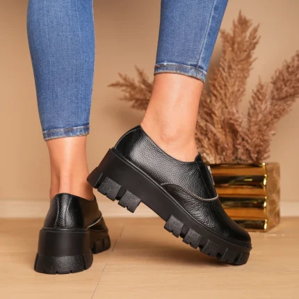 Pantofi casual piele naturală Black Zipper 3
