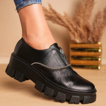 Pantofi casual piele naturală Black Zipper