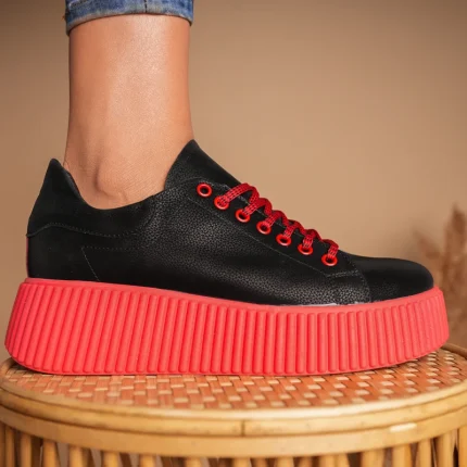 Pantofi casual piele naturală Red and Black 4